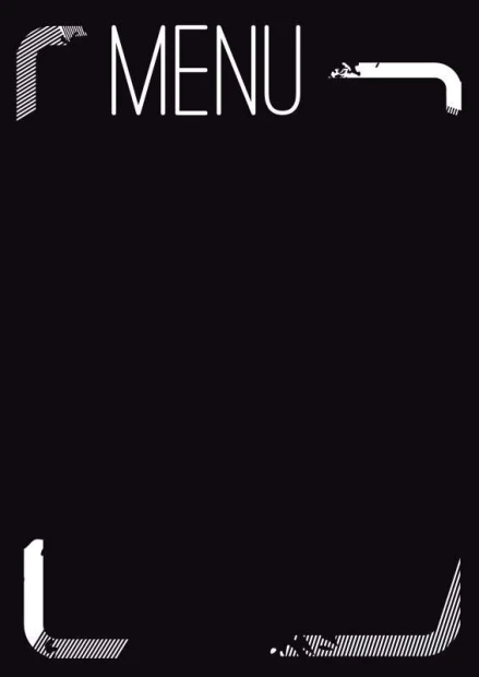 Tablica kredowa z nadrukiem menu 011 - Wzór graficzny. Czarny prostokąt z białym napisem MENU na górze. Krawędzie