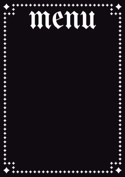 Tablica kredowa z nadrukiem menu 019 - Wzór graficzny. Czarny prostokąt z białym napisem menu na górze oraz ozdobnym wzorem