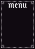 Tablica kredowa z nadrukiem menu 019 - Wzór graficzny. Czarny prostokąt z białym napisem menu na górze oraz ozdobnym wzorem