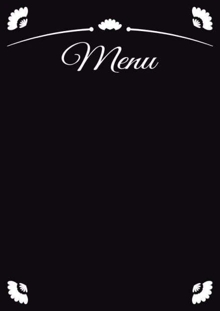 Tablica kredowa z nadrukiem menu 022 - Wzór graficzny. Czarny tło z białym napisem Menu oraz delikatnymi ornamentami