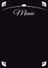 Tablica kredowa z nadrukiem menu 022 - Wzór graficzny. Czarny tło z białym napisem Menu oraz delikatnymi ornamentami