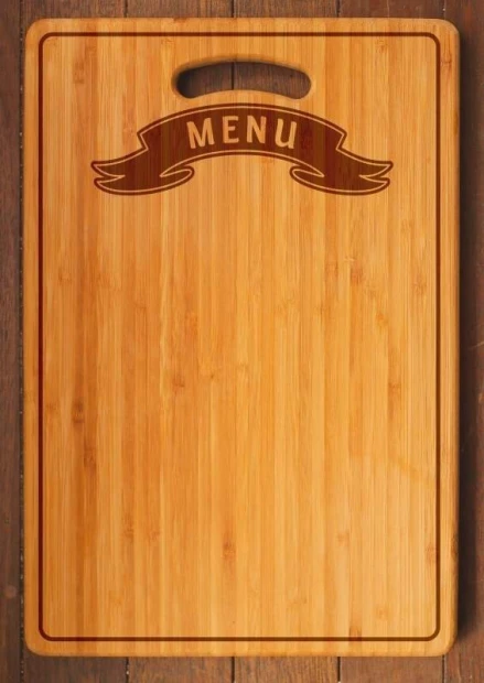 Tablica kredowa z nadrukiem menu 033 - Wzór graficzny. Prosta forma z napisem MENU w górnej części