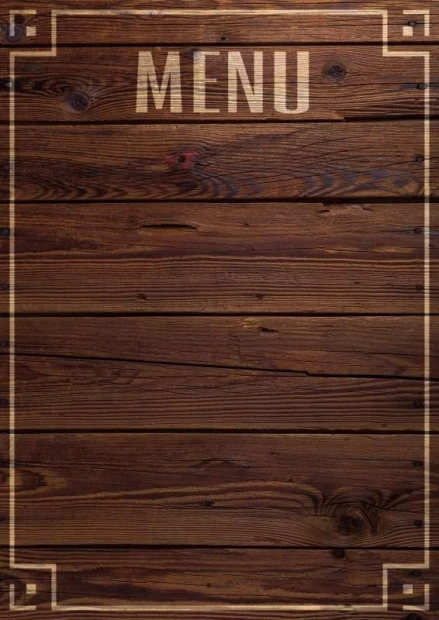 Tablica kredowa menu 036 - Wzór graficzny. Grafika przedstawia napis MENU na tle drewnianych desek w brązowych odcieniach