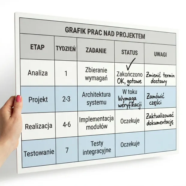 Tablica suchościeralna na wymiar z Twoją grafiką, idealna do nowoczesnego biura, ułatwiająca organiz