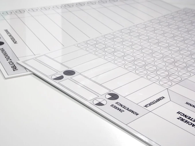 Magnetyczna suchościeralna tablica lean macierz kompetencji 078 - Wzór graficzny. Tablica z siatką i okręgami w układzie