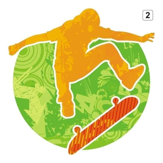 Wielokolorowa naklejka skater o dynamicznym wzorze, idealna do pokoju młodzieżowego lub na ścianę w 