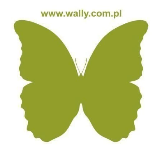 Naklejka przedstawiająca sylwetkę motyla w przykładowym oliwkowym kolorze, pokazana na białym tle