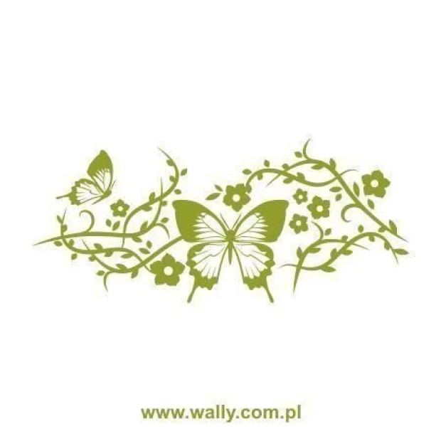 Naklejka Kwiaty Motyl 0902 w delikatnych odcieniach zieleni, idealna do ożywienia wnętrza w stylu bo