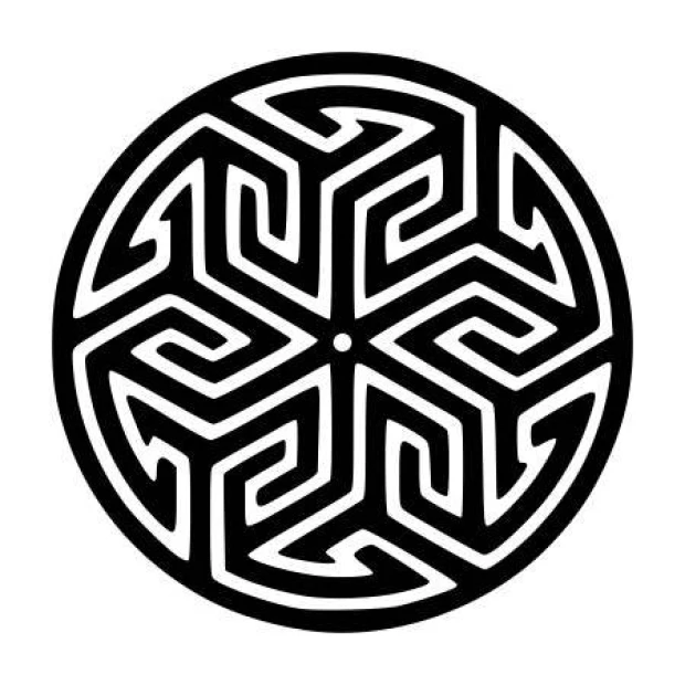 Szablon do malowania abstrakcja 2241 - Wzór graficzny. Okrągły wzór z symetrycznymi, złożonymi liniami tworzącymi spiralne
