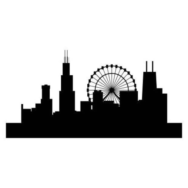 Szablon do malowania panorama miejska 2286 - Wzór graficzny. Silhouette budynków z kołem widokowym w tle