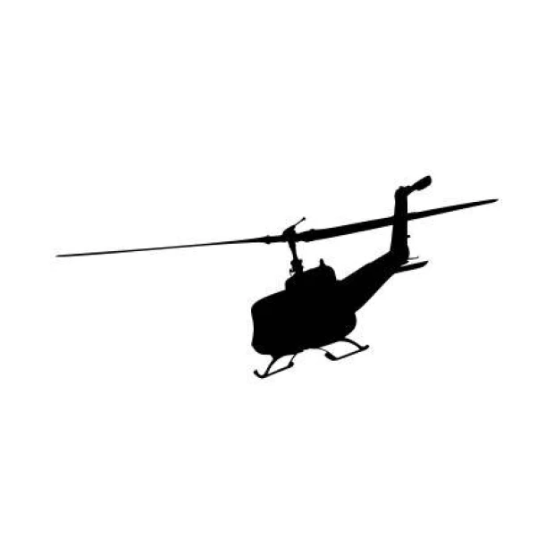 Szablon malarski z nadrukiem helikoptera wojskowego w przykładowej czarnej kolorystyce na białym tle