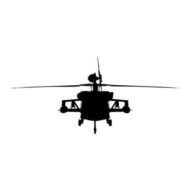 Szablon malarski z nadrukiem sylwetki helikoptera w przykładowej czarnej kolorystyce na białym tle