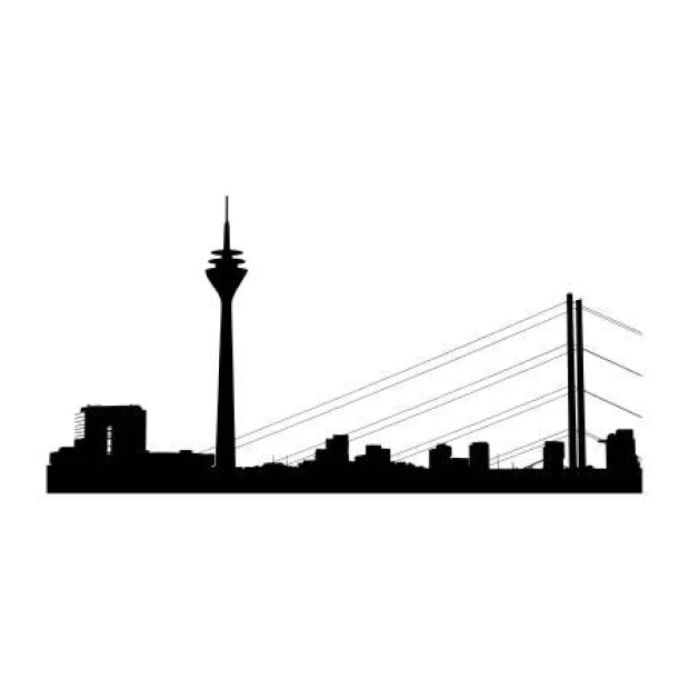 Szablon na ścianę panorama miasta 2282 - Wzór graficzny. Silhouette budynków z wieżą i liniami