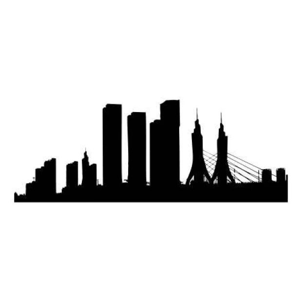 Szablon na ścianę panorama miasta 2295 - Wzór graficzny. Silhouette budynków o różnych wysokościach i kształtach