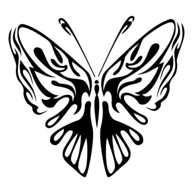 Szablon do malowania motyl 2362 - Wzór graficzny. Motyl o symetrycznych skrzydłach z falistymi liniami i detalami