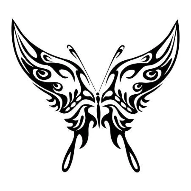 Szablon do malowania motyl płomienie 2358 - Wzór graficzny. Motyl z symetrycznymi skrzydłami, zdobiony falistymi liniami