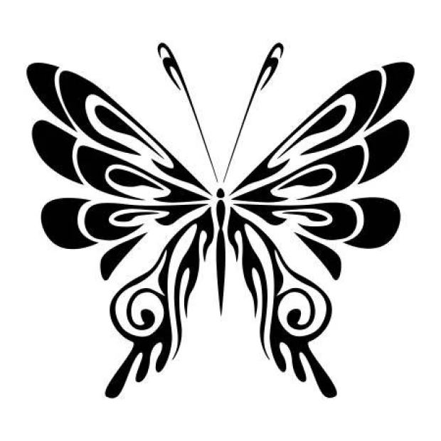 Szablon malarski motyl 2348 - Wzór graficzny. Wzór o kształcie motyla z falistymi liniami i spiralnymi elementami