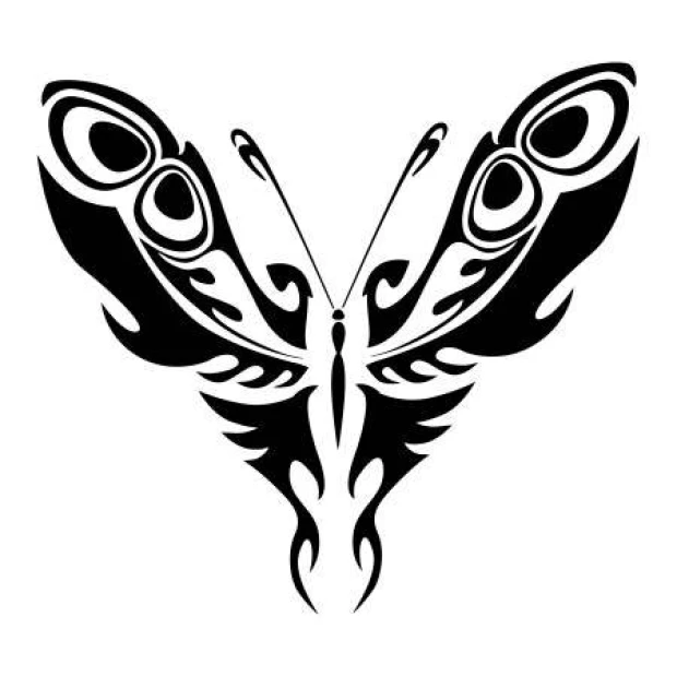 Szablon malarski wzorzysty motyl 2357 - Wzór graficzny. Motyl z dużymi skrzydłami, zawierającymi spiralne i faliste linie