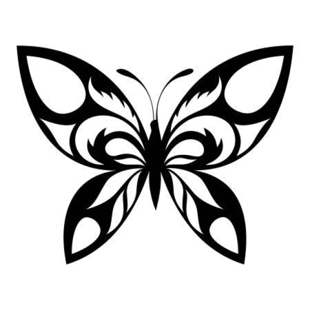 Szablon na ścianę motyl 2353 - Wzór graficzny. Motyl z symetrycznymi skrzydłami, wypełniony spiralnymi i falistymi liniami
