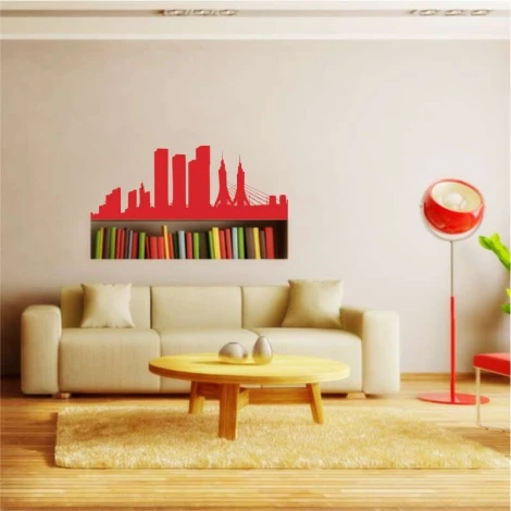 Szablon na ścianę panorama miasta 2295 - Aranżacja w salonie. Ściany w jasnym kolorze, meble w minimalistycznym stylu