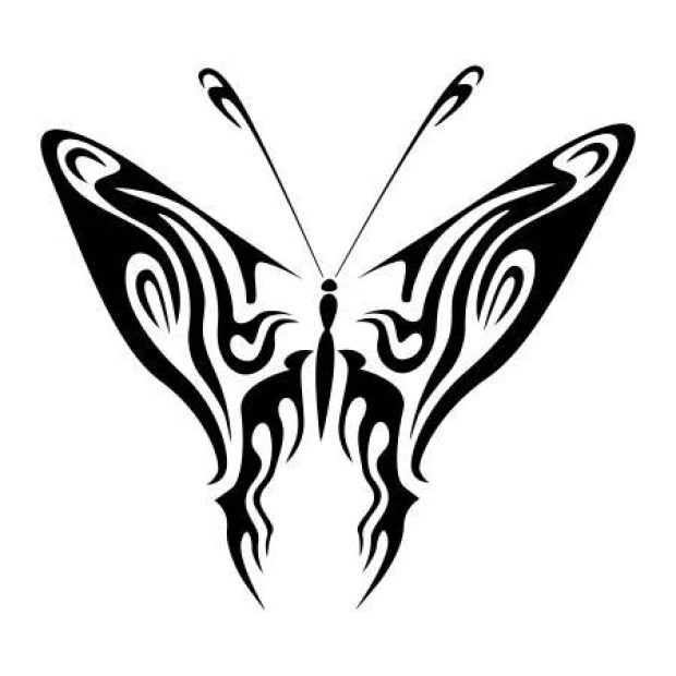 Szablon na ścianę płomienny motyl 2361 - Wzór graficzny. Motyl o symetrycznych skrzydłach z falistymi liniami i detalami