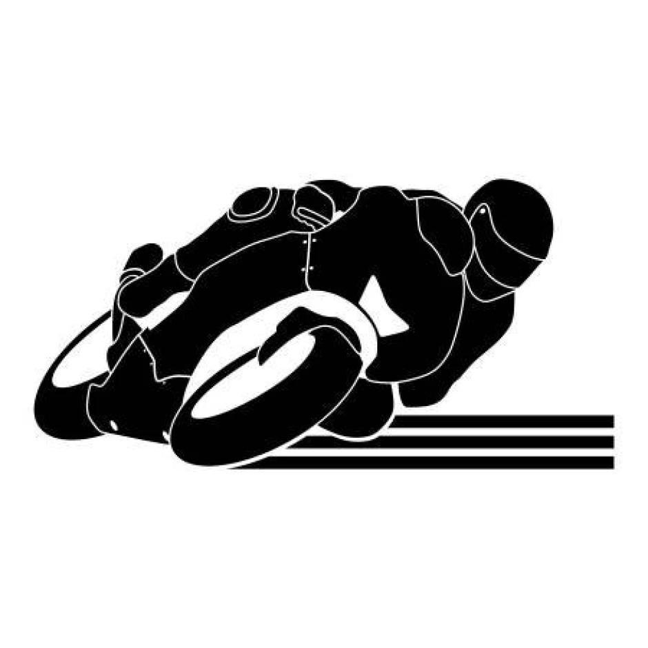 Szablon na ścianę wyścigi motocyklowe 2330 - Wzór graficzny. Motocykl w ruchu, postać kierowcy oraz linie sugerujące