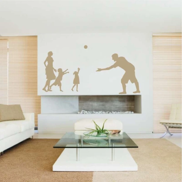 Szablon na ścianę rodzina 2273 - Aranżacja w salonie. Jasne ściany i minimalistyczne meble