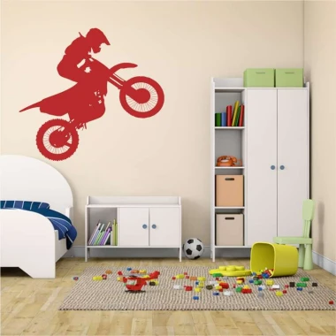 Motocyklista motocross szablon do malowania 2315 - Aranżacja w pokoju dziecięcym. Jasne ściany, meble w odcieniach bieli
