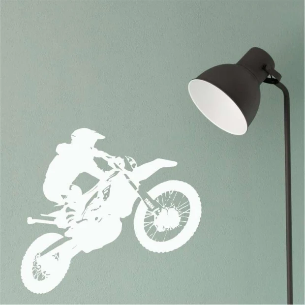Szablon na ścianę motocyklista 2319 - Wzór graficzny. Postać motocyklisty w ruchu na tle