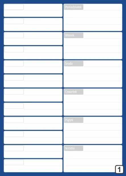 Planer spotkań suchościeralny z kalendarzem tygodniowym 265 - Wzór graficzny. Prostokątne pola z nazwami dni tygodnia