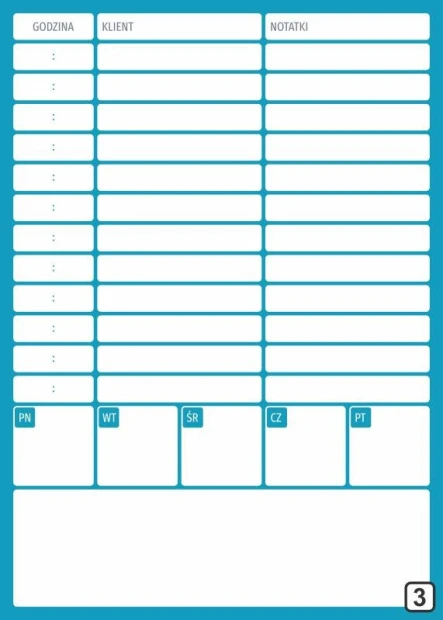 Tablica magnetyczna planer spotkań z klientami suchościeralny 266 - Wzór graficzny. Prosta siatka z polami do wpisania