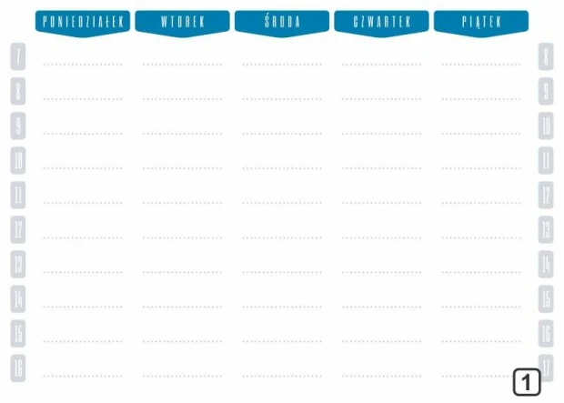 Tablica magnetyczna planer suchościeralny tygodniowy 264 - Wzór graficzny. Prosta siatka z dniami tygodnia i liniami