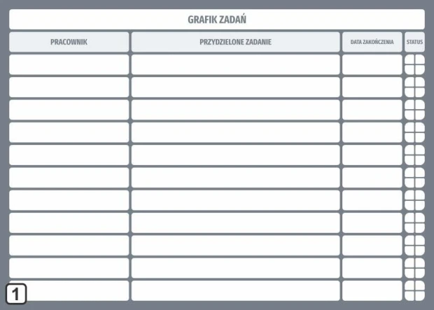 Grafik zadań tablica lean suchościeralna 107 - Wzór graficzny. Prosta siatka z kolumnami i wierszami, w kolorze szarym