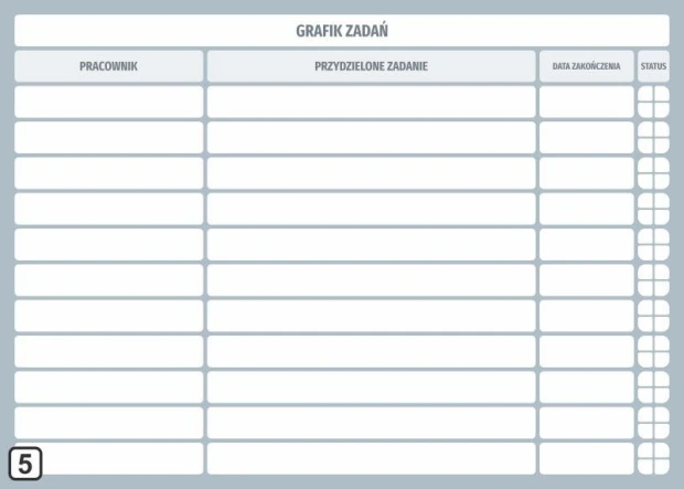 Grafik zadań tablica lean suchościeralna 107 - Wzór graficzny. Prosta siatka z kolumnami i wierszami, w kolorze szarym