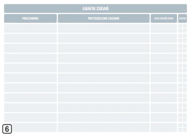 Grafik zadań tablica lean suchościeralna 107 - Wzór graficzny. Prosta siatka z kolumnami i wierszami