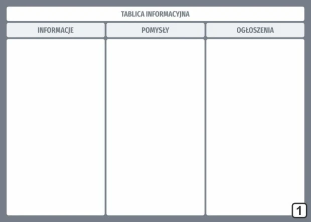 Tablica informacyjna magnetyczna suchościeralna 268 - Wzór graficzny. Prosta struktura z trzema kolumnami na informacje