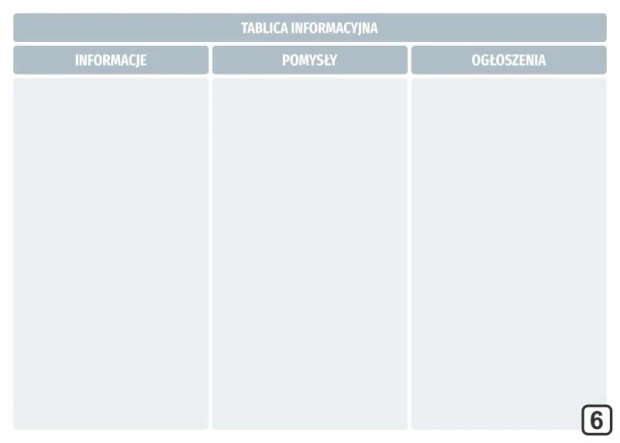 Tablica magnetyczna suchościeralna z nadrukiem Tablica informacyjna i trzema szarymi kolumnami na białym tle