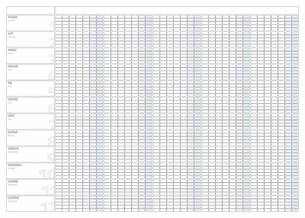 Tablica magnetyczna kalendarz suchościeralny roczny uniwersalny 270 - Wzór graficzny. Prosta siatka z prostokątami i liniami