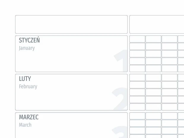 Tablica magnetyczna kalendarz suchościeralny roczny uniwersalny 270 - Wzór graficzny. Prosta siatka z nazwami miesięcy
