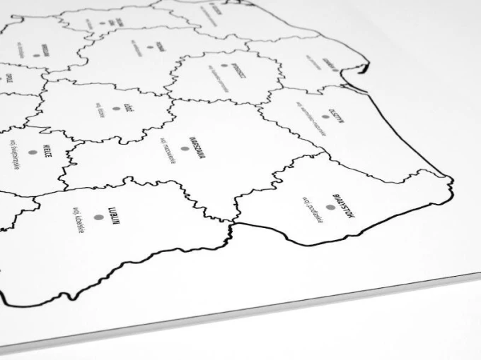 Magnetyczna tablica suchościeralna mapa Polski z podziałem na województwa 238 - Wzór graficzny. Mapa z konturami województw