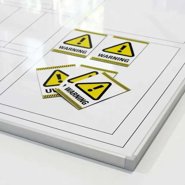 Tablica suchościeralna magnetyczna w ramie aluminiowej z własnym nadrukiem na wymiar - Wzór graficzny. Grafika zawiera żółte