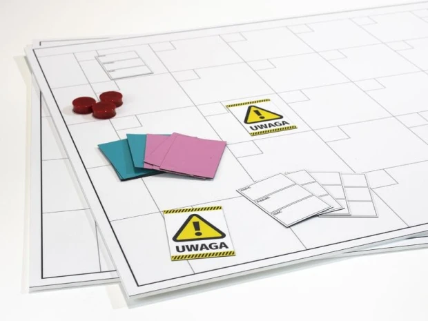 Tablica magnetyczna suchościeralna lean planer kratki 003 - Wzór graficzny. Prostokątne kratki w różnych kolorach