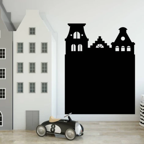 Naklejka naklejka kredowa dla dzieci domki 246 - Aranżacja w pokoju dziecięcym. Ściany w jasnych kolorach, meble w stylu