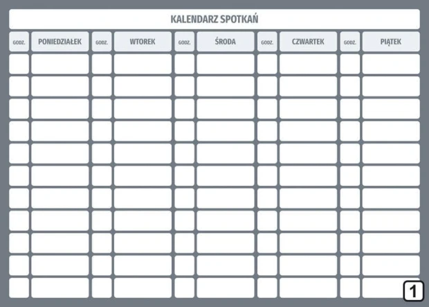 Kalendarz spotkań tablica suchościeralna Lean 114 - Wzór graficzny. Prosta siatka z wierszami i kolumnami
