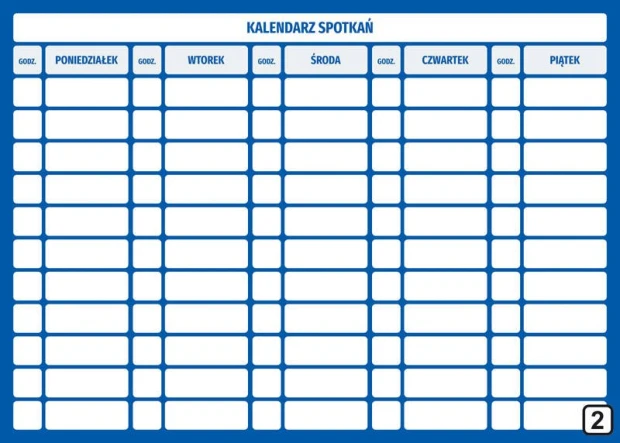 Kalendarz spotkań tablica suchościeralna Lean 114 - Wzór graficzny. Prosta siatka z dniami tygodnia i godzinami