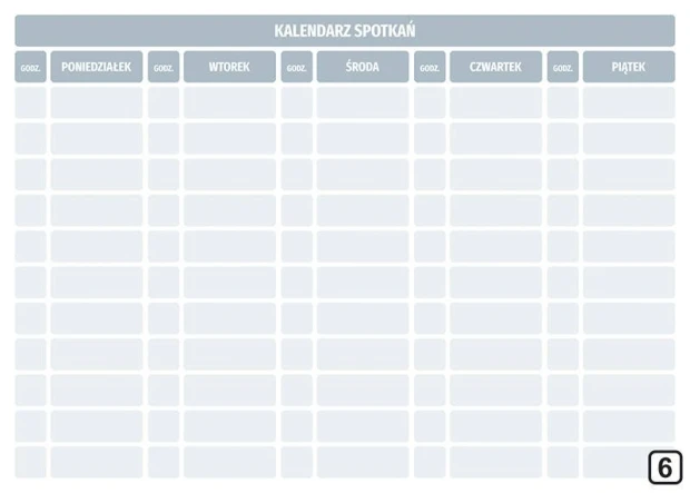 Kalendarz spotkań tablica suchościeralna Lean 114 - Wzór graficzny. Prosta siatka z dniami tygodnia i godzinami