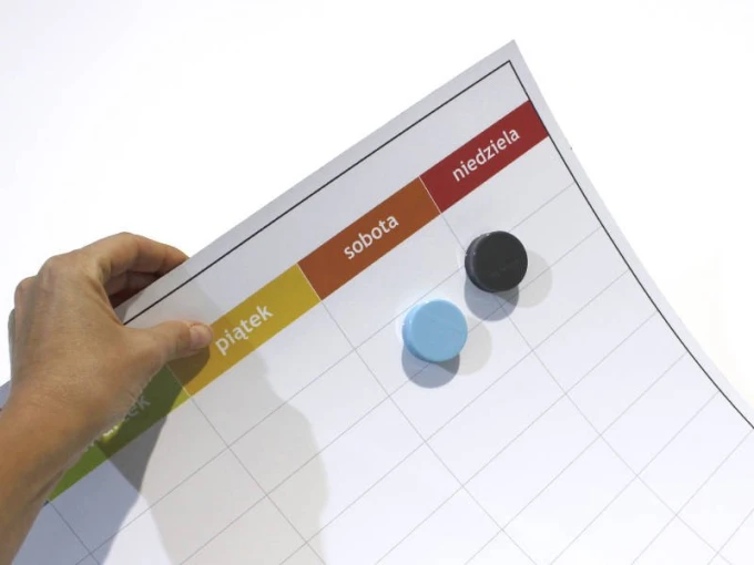 Magnetyczna tablica suchościeralna lean 054 planer tygodniowy z godzinami - Wzór graficzny. Tablica z siatką dni tygodnia