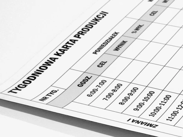 Magnetyczna tablica suchościeralna lean 070 tygodniowa karta produkcji - Wzór graficzny. Prosta tabela z kolumnami