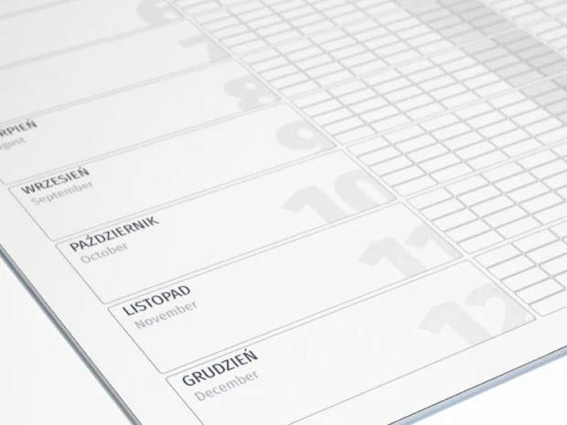 Tablica magnetyczna kalendarz suchościeralny roczny uniwersalny 270 - Wzór graficzny. Prosty układ z miesiącami i numerami