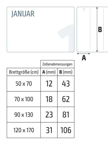 Tablica magnetyczna kalendarz suchościeralny wersja niemiecka 278 - Wzór graficzny. Prosta grafika z tabelą i napisami